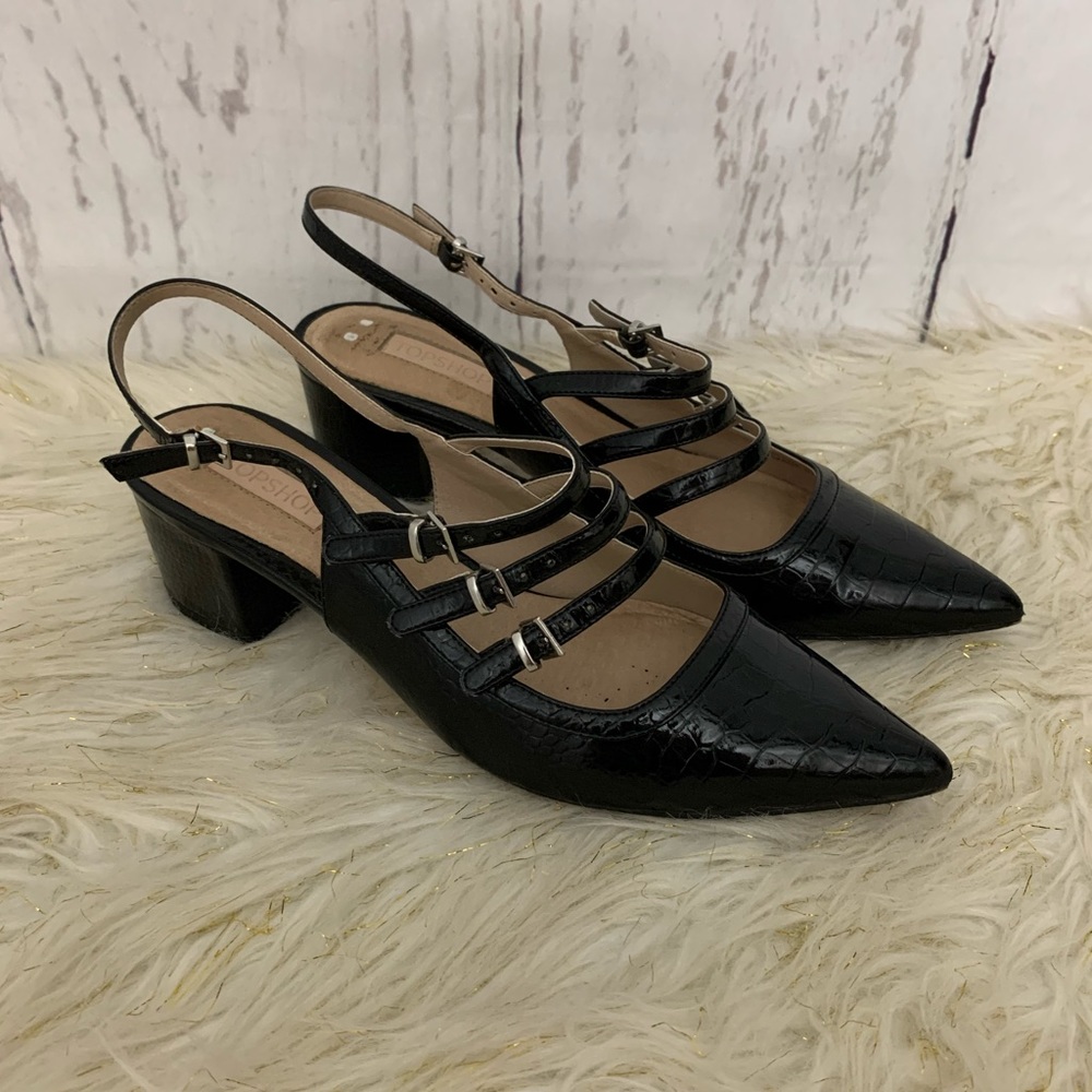 COPY - Topshop Java Black Croc Slingback Pumps 8.5